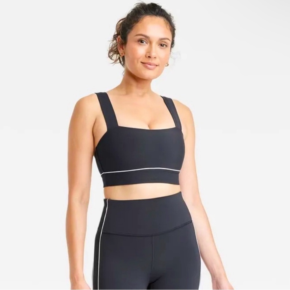 All In Motion Women's Everyday Soft Light Support Piped Sports Bra Black XXL